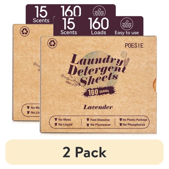 (2 pack) Poesie Laundry Detergent Sheets, Lavender Scent, High Efficiency, 160 Count, 1 Pack