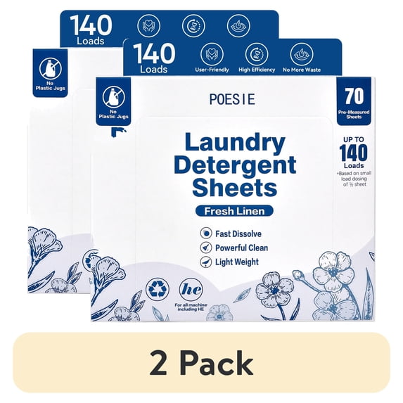 (2 pack) Poesie Laundry Detergent Sheets, Linen Scent, 140 Loads, 1 Pack of 70