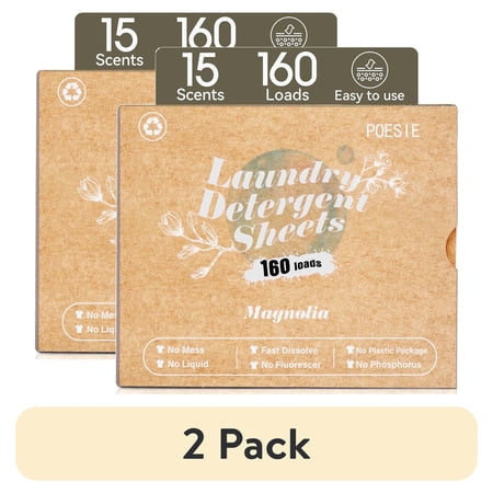 (2 pack) Poesie Laundry Detergent Sheets, Magnolia Scent, High Efficiency, 160 Count, 1 Pack