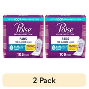 2 pack Poise Incontinence Pads for Women, 4 Drop Moderate Absorbency, Long Length, 108 Count