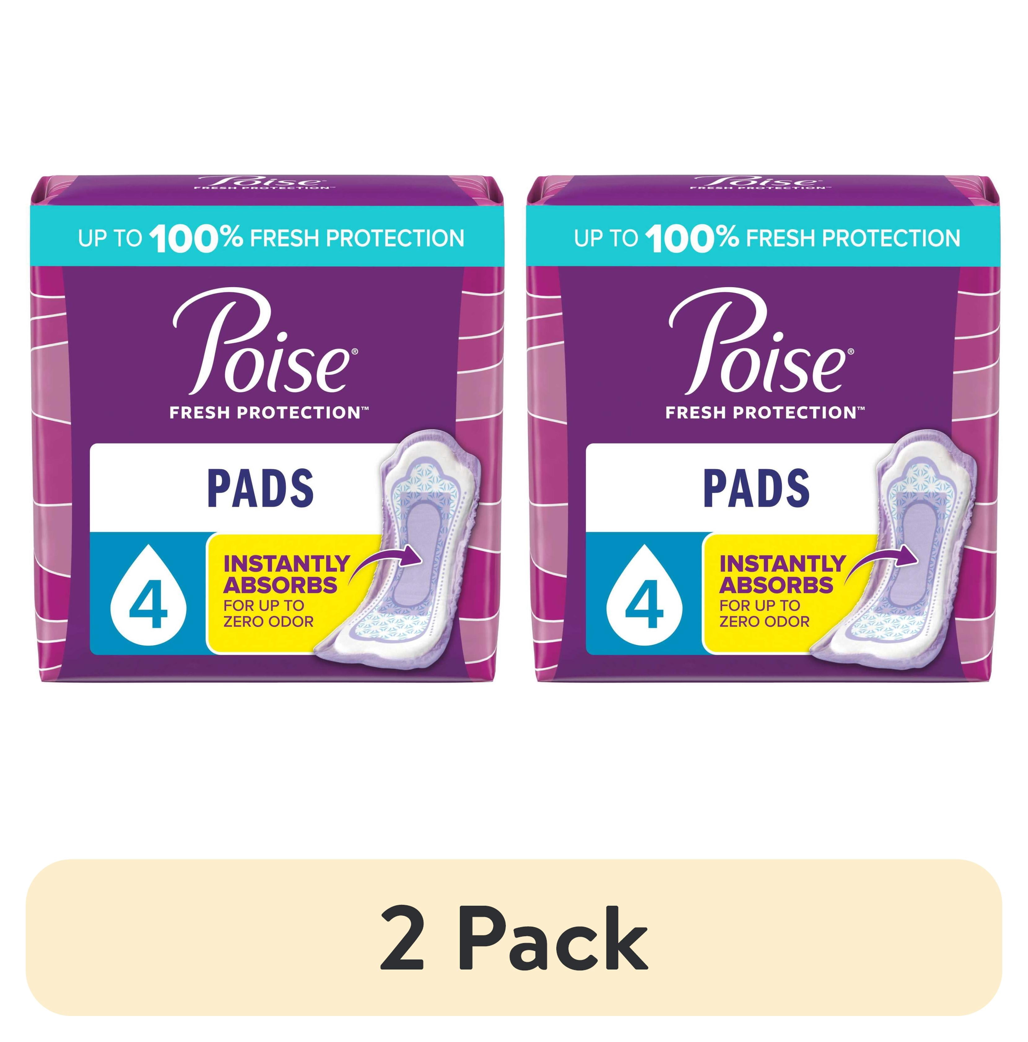 (2 pack) Poise Incontinence Pads for Women, 4 Drop Moderate Absorbency, Long Length, 108 Count