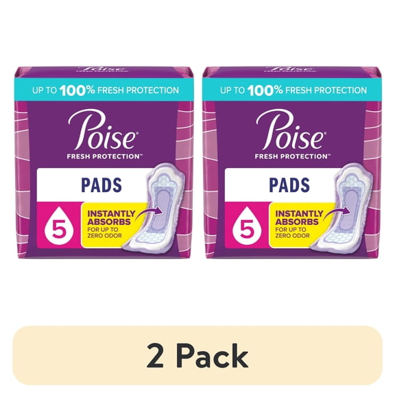 (2 pack) Poise Incontinence Pads for Women, 5 Drop Maximum Absorbency, Long Length, 84 Count