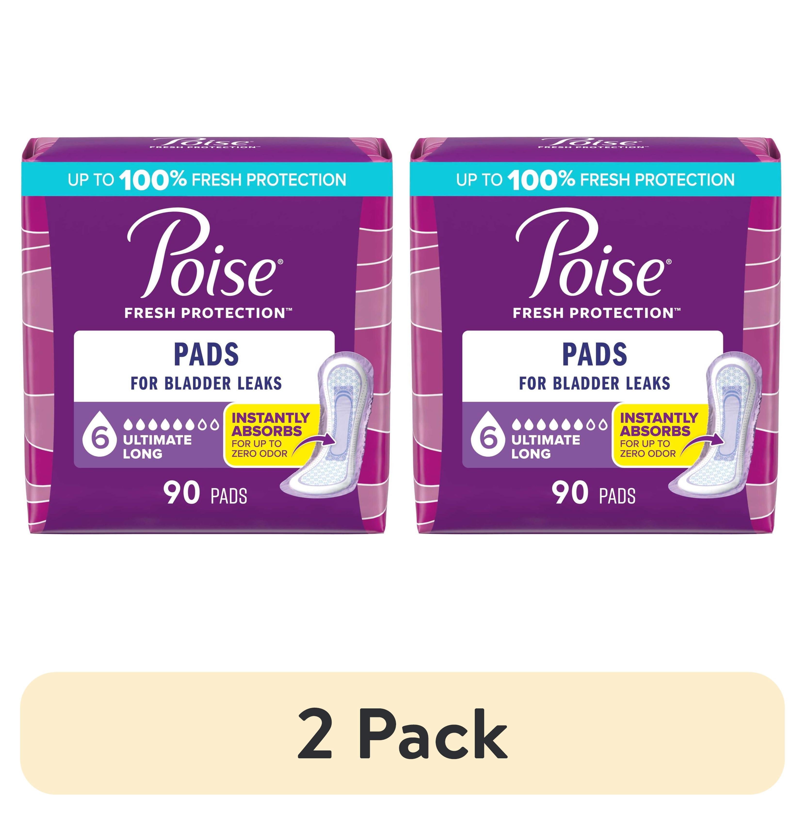(2 pack) Poise Incontinence Pads for Women, 6 Drop Ultimate Absorbency, Long Length, 90 Count