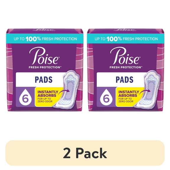 (2 pack) Poise Incontinence Pads for Women, 6 Drop Ultimate Absorbency, Long Length, 90 Count