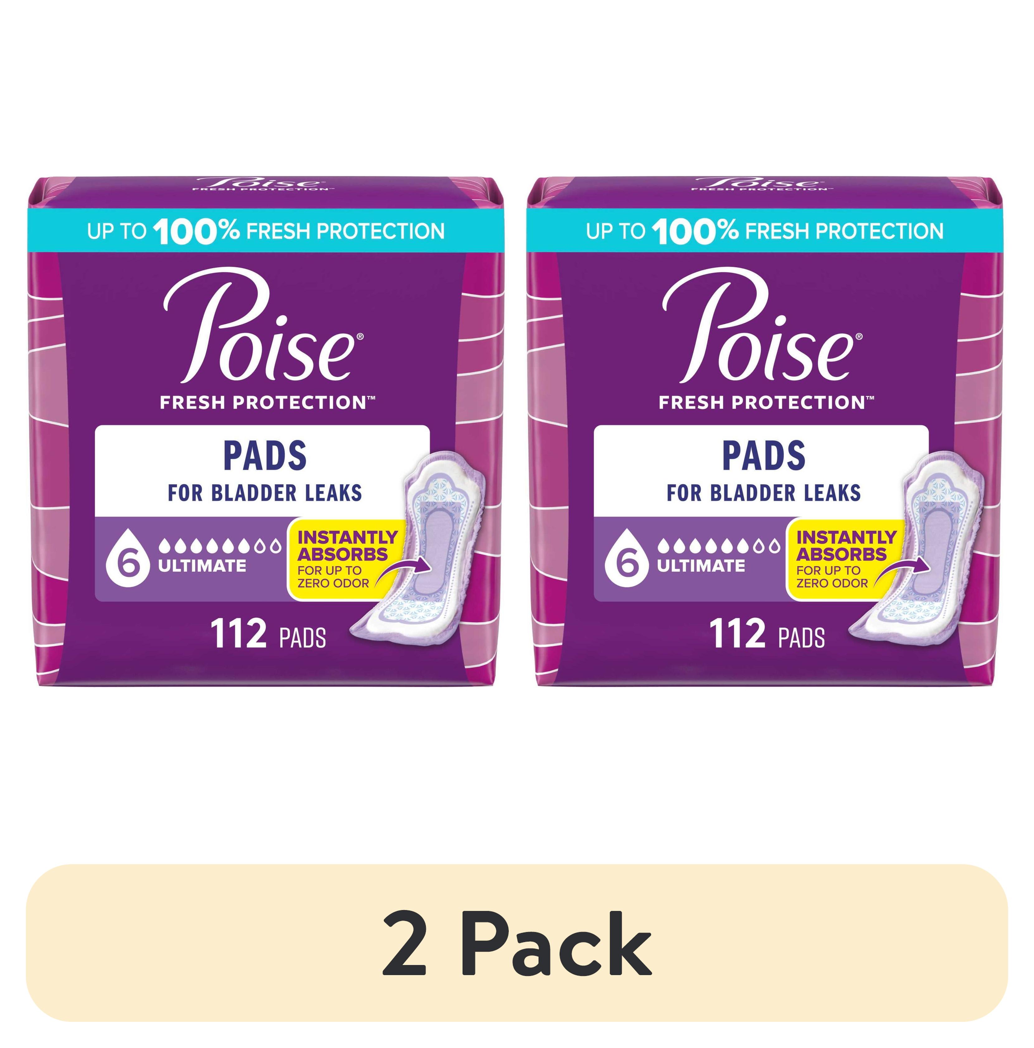 (2 pack) Poise Incontinence Pads for Women, 6 Drop Ultimate Absorbency, Regular Length, 112 Count