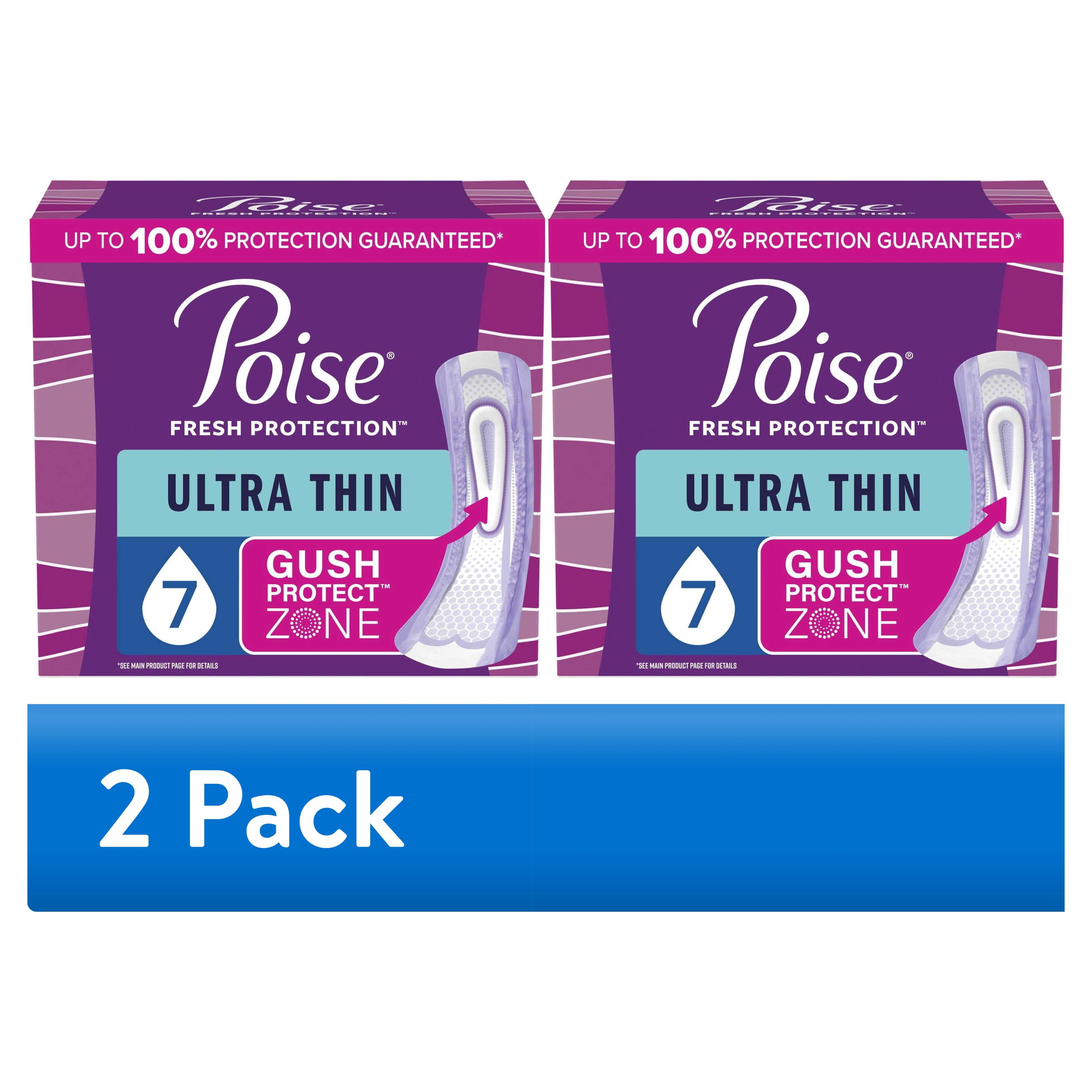(2 pack) Poise Ultra Thin Incontinence Pads, 7 Drop Ultra Absorbency, Long Length, 22 Count