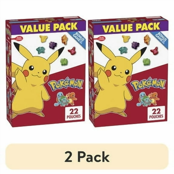 (2 pack) Pokemon Fruit Flavored Snacks, Fat Free and Gluten Free, Value Pack, 17.6 oz, 22 Pouches