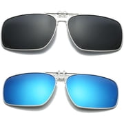 2 pack Polarized Unisex Clip on Flip up Sunglasses over Prescription and Reading Glasses Frames UV390