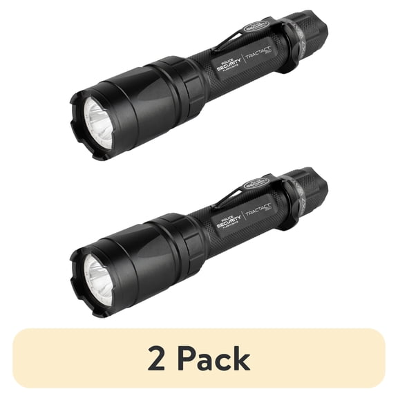 (2 pack) Police Security Trac-Tact 350 Lumen LED Flashlight, 2AA Black, Aluminum