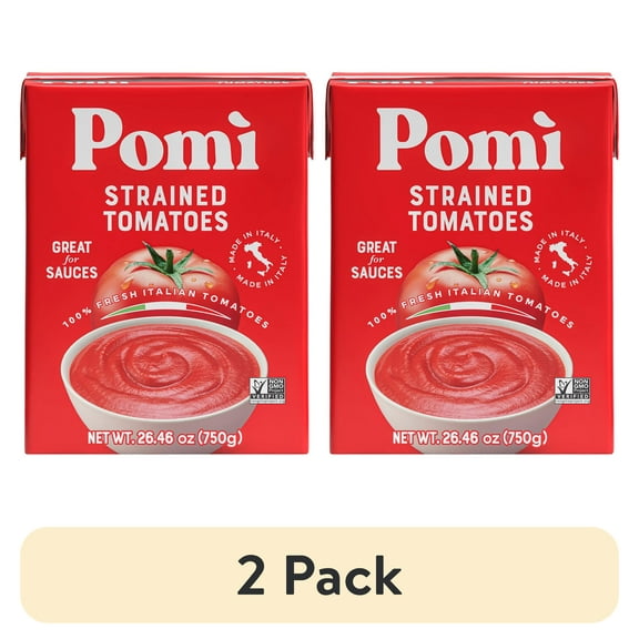 (2 pack) Pomi Strained Tomatoes, 26.46 oz, 1/4 Cup per serving, 12 servings per Container