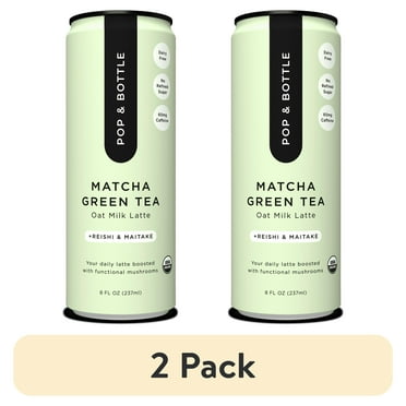 (2 pack) Pop & Bottle Matcha Oat Milk Latte + Reishi & Maitake, Organic, Shelf-Stable, Ambient 8 fl oz