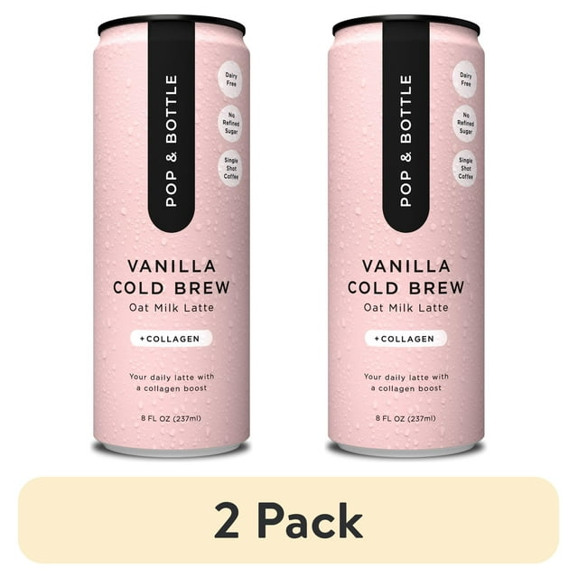 (2 pack) Pop & Bottle Vanilla Oat Milk Latte + Collagen, Organic, Shelf-Stable/ Ambient, 8 fl oz
