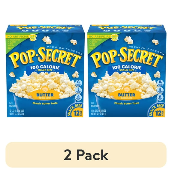 (2 pack) Pop Secret Microwave Popcorn, 100 Calorie Butter Flavor, 1.1 oz Snack Bags, 12 Ct