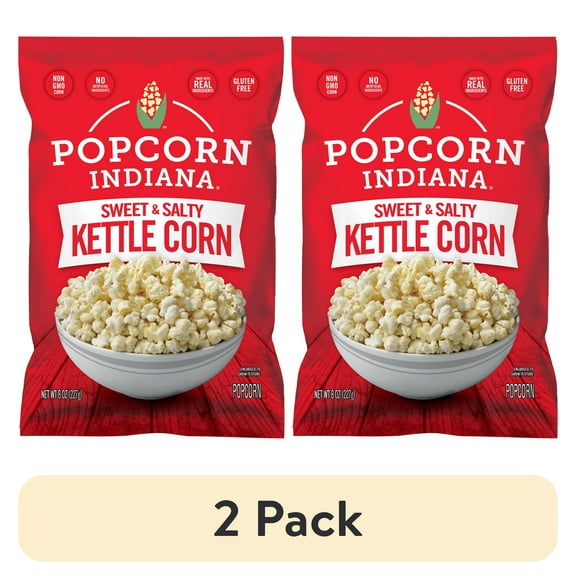 (2 pack) Popcorn, Indiana Kettle Corn Popcorn, 8 Oz.