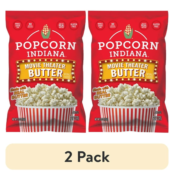 (2 pack) Popcorn Indiana Original Crispy Crunch Real Butter Movie Theater Pop Corn Value Size, 5.5 oz