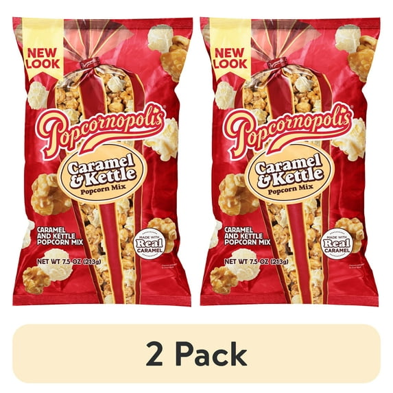 (2 pack) Popcornopolis Caramel & Kettle Mix 7.5 oz Bag, Caramel & Kettle Mix Popcorn