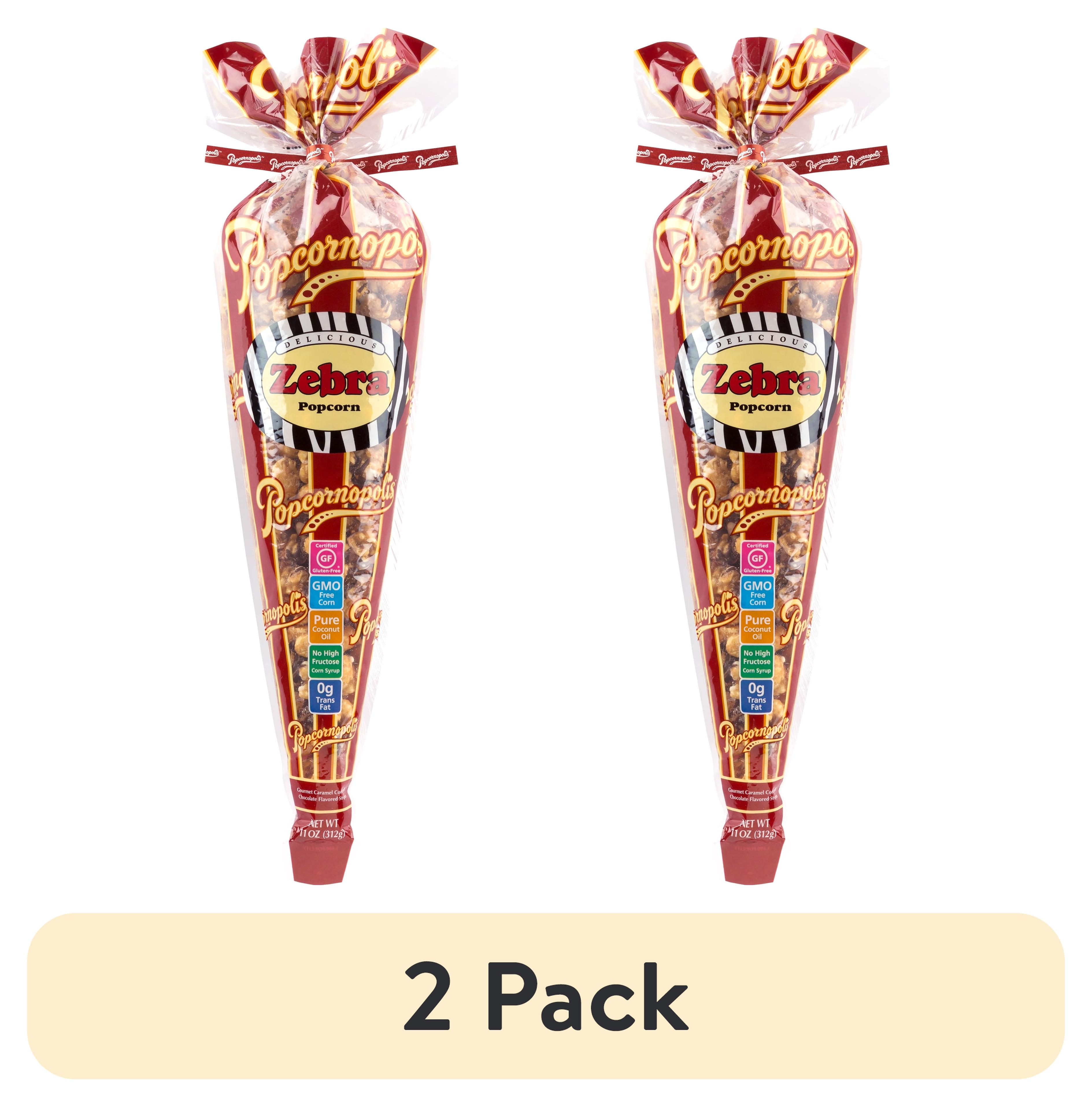 (2 pack) Popcornopolis Zebra Popcorn Chocolate, 11 oz. Gift Cone