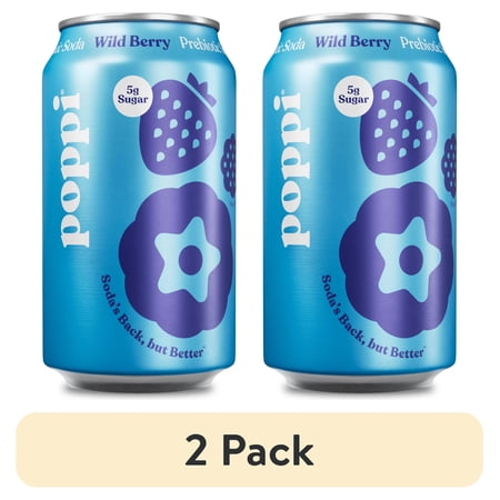 (2 pack) poppi Wild Berry Prebiotic Soda, 12 fl oz, 1 Pack Can
