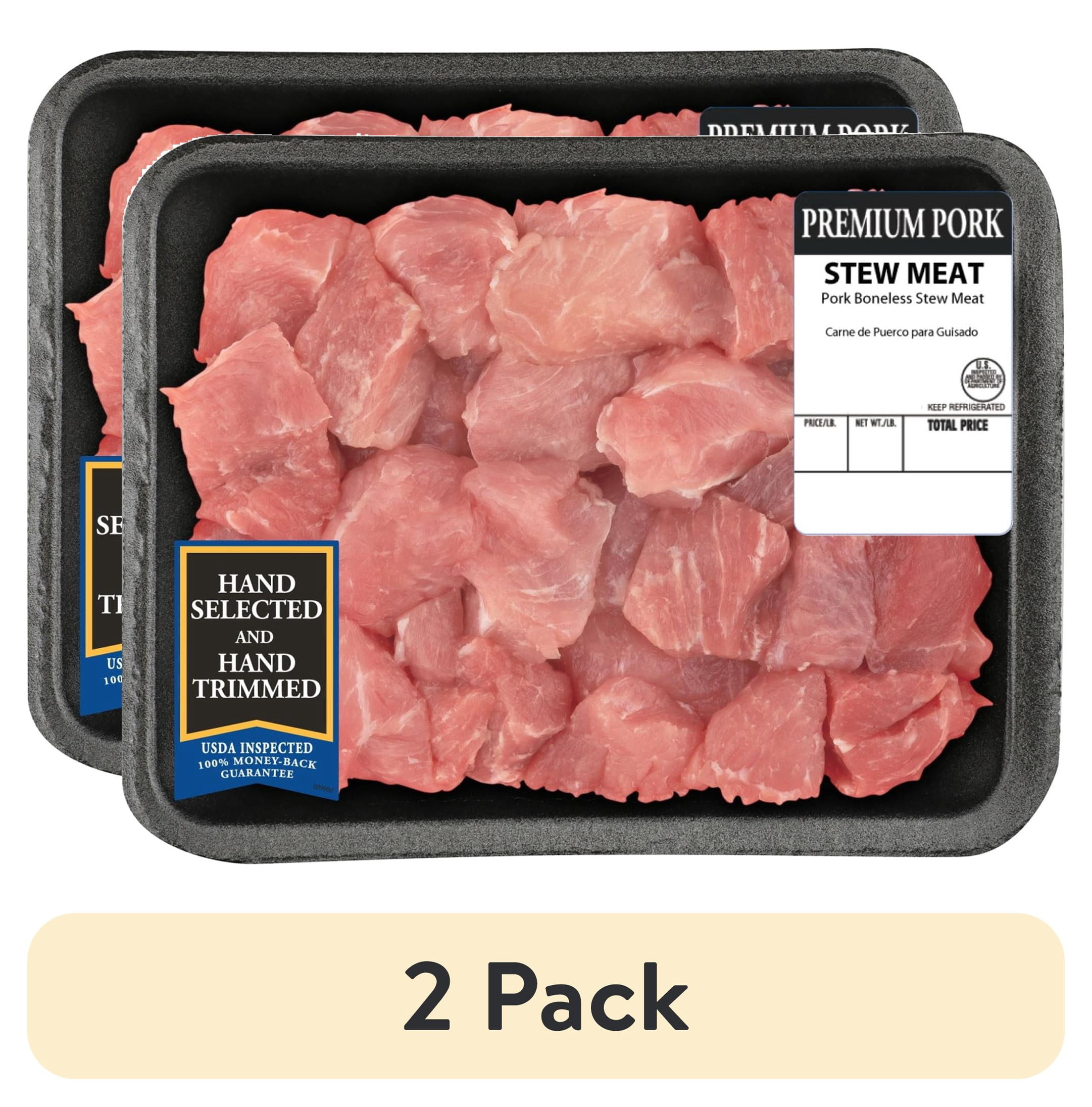 (2 pack) Pork Stew Meat Boneless, 0.9 - 2.0 lb Tray