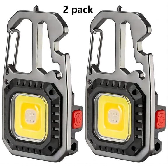2 pack Portable Outdoor Strong Mini Multifunctional Floodlight with Rechargeable USB Charging,Emergency Tool Magnetic Base, Whistle, Screwdriver, Seat Belt Cutter for Camping Fishing Hiking