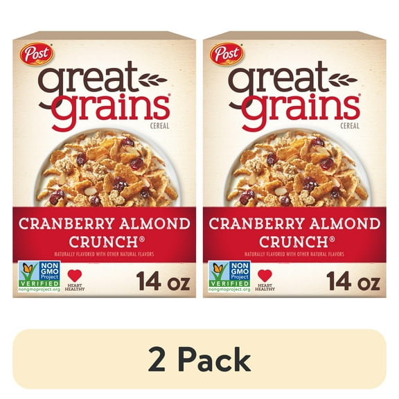(2 pack) Post Great Grains Cranberry Almond Crunch Cereal, 14 OZ Box