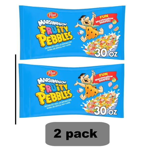 ( 2 pack ) Post Marshmallow Fruity PEBBLES Breakfast Cereal, Gluten Free with Marshmallows, 30 oz Bag
