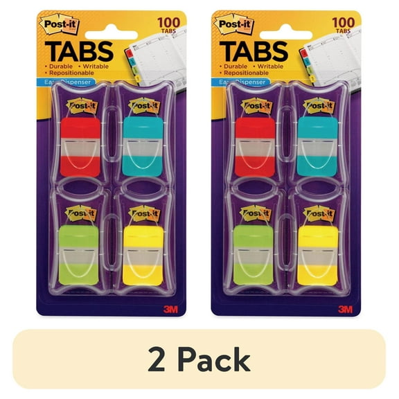 Post-it 1" Plain Solid Color Tabs, Assorted Colors, 1" Wide, 100 Per Pack