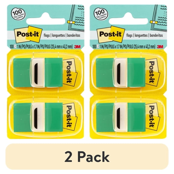 Post-it Flags, 1 in. Wide, Green, 50/Dispenser, 12 Dispensers