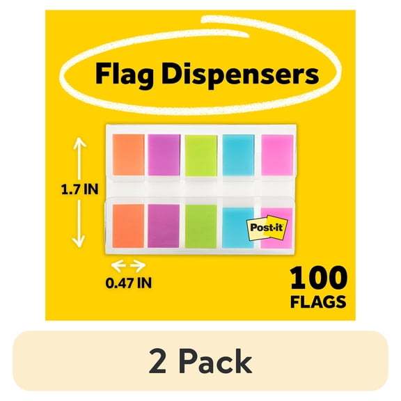 (2 pack) Post-it Page Marking Flags Dispenser, 5 Bright Colors, 20 Flags per Color, 100 Flags per Dispenser
