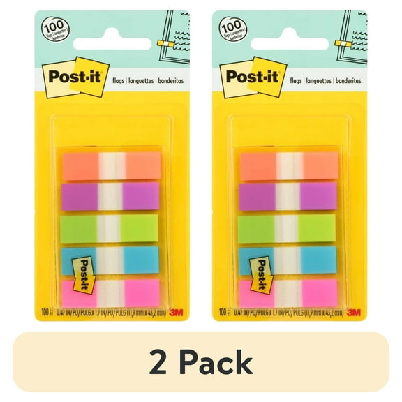 (2 pack) Post-it Page Marking Flags Dispenser, 5 Bright Colors, 20 Flags per Color, 100 Flags per Dispenser