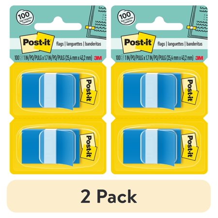 (2 pack) Post-it Flags, Blue, 1 in. Wide, 50/Dispenser, 2 Dispensers/Pack