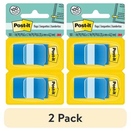 (2 pack) Post-it Flags, Blue, 1 in. Wide, 50/Dispenser, 2 Dispensers/Pack