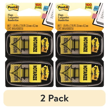 (2 pack) Post-it Message Flags, "Notarize", Yellow, 1 in. Wide, 50/Dispenser, 2 Dispensers/Pack