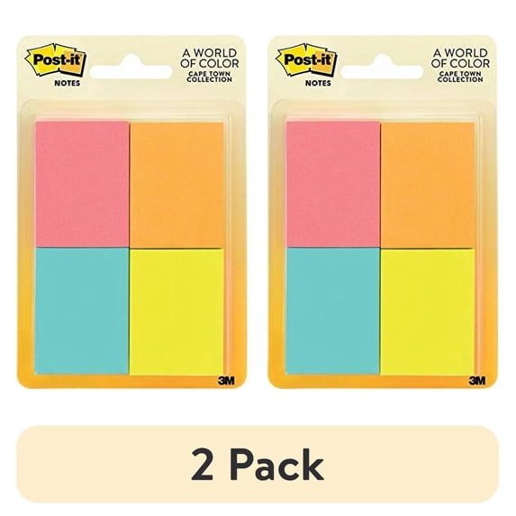(2 pack) Post-it Notes 1.5 in x 2 in Cape Town Collection 8 Pads/Pack (653-8AF)