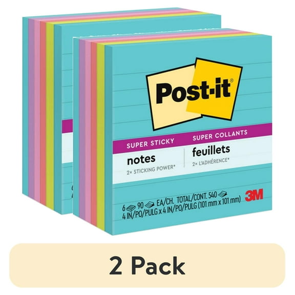 Post-it Pads in Supernova Neon Collection Colors, Note Ruled, 4" x 4", 90 Sheets Per Pad, 6 Pads Per Pack