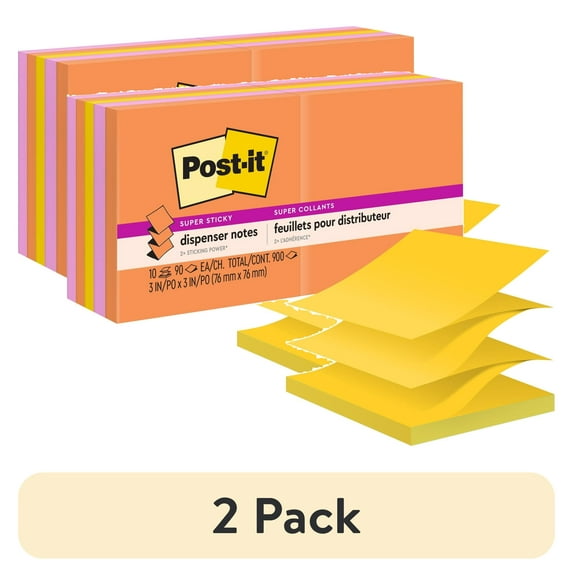 (2 pack) Post-it Super Sticky Dispenser Pop-up Notes, 3 in x 3 in, Energy Boost, 10 Pads