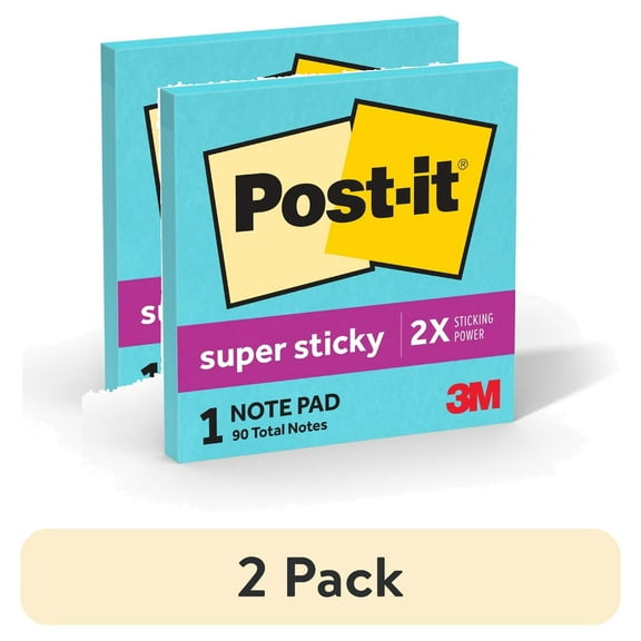(2 pack) Post-it Super Sticky Notes, 3 in x 3 in, Aqua Blue, 1 Pad