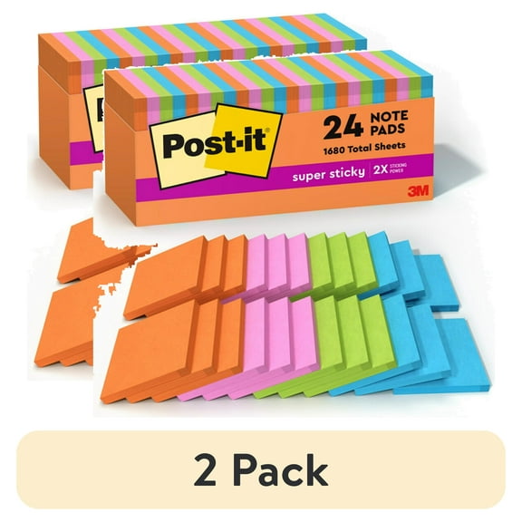 Post-it Super Sticky Notes, 3 in x 3 in, Energy Boost, 24 Pads