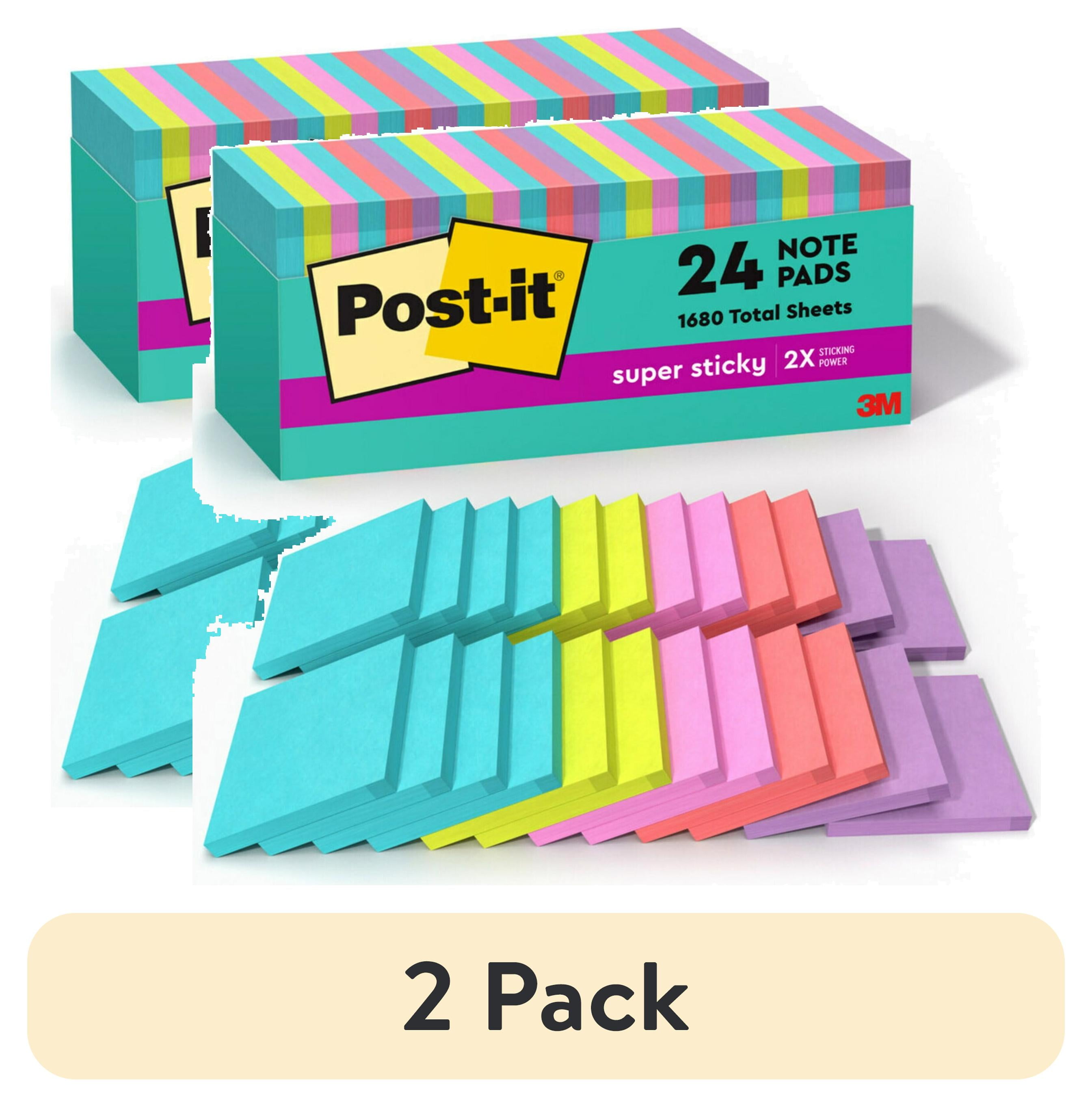 (2 pack) Post-it Super Sticky Notes, 3 in. x 3 in., Supernova Neons, 24 Pads