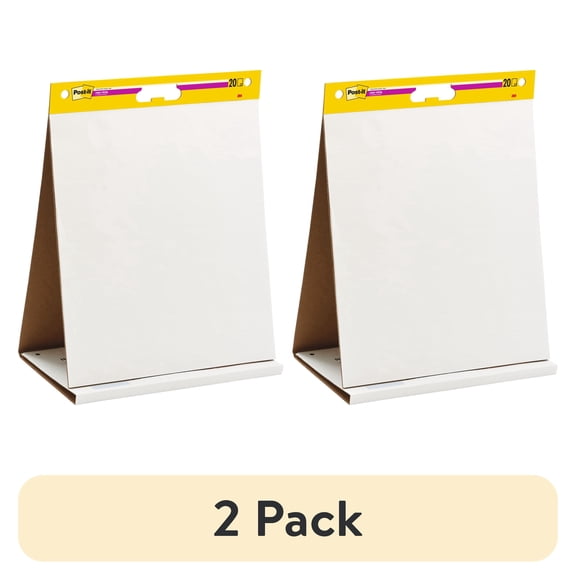 (2 pack) Post-it Super Sticky Portable Tabletop Easel with Dry Erase Pad, White, 20 in x 30 in, 20 Sheets, 1 Pad.
