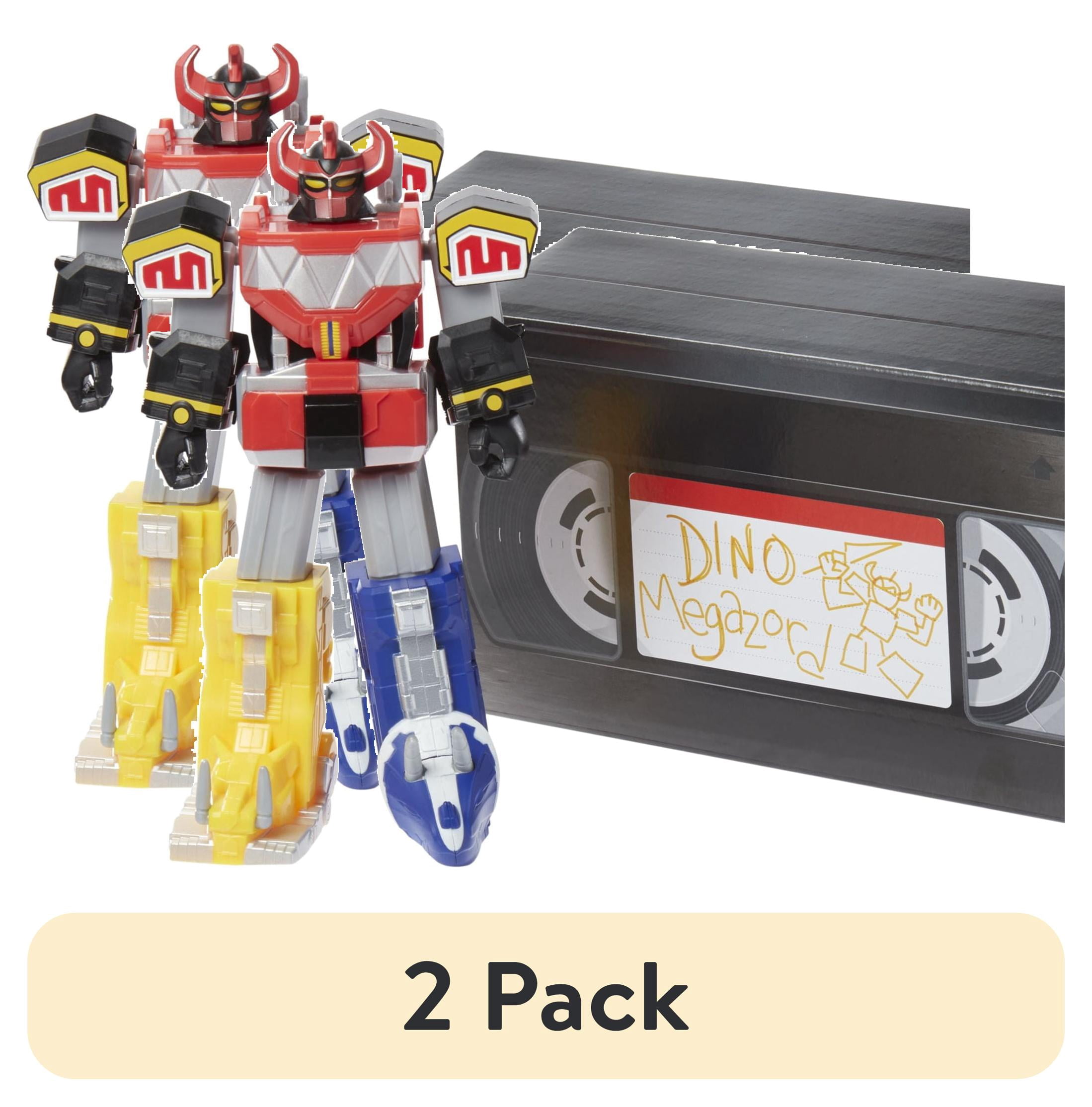 (2 pack) Power Rangers Mighty Morphin Dino Megazord Retro Style Zord Action Figure 7-Inch-Scale Toy for Boys and Girls
