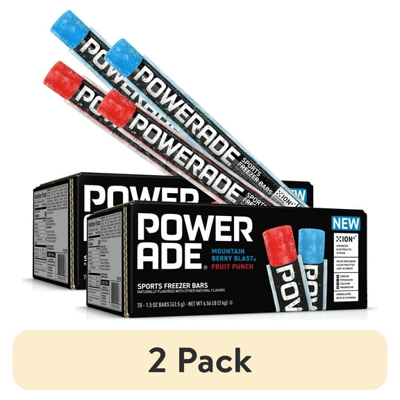 (2 pack) Powerade Mountain Berry Blast + Fruit Punch Sports Freezer Bars, Gluten Free Ice Pops, 70 Count
