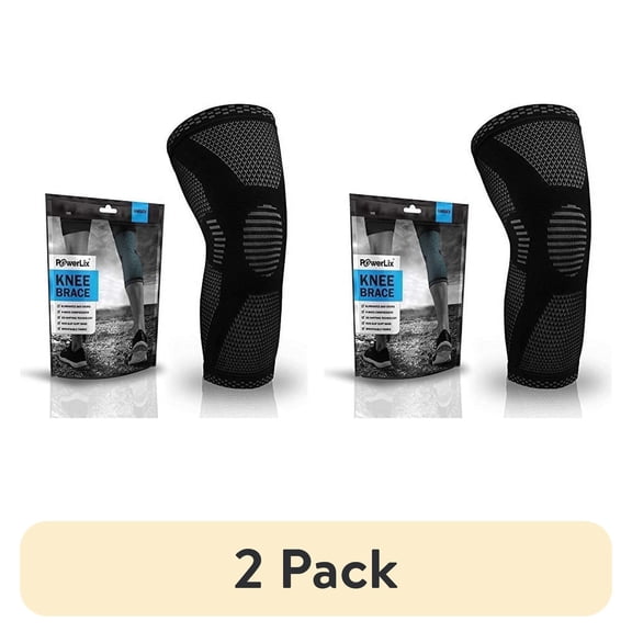 (2 pack) PowerLix Knee Brace, Compression Sleeve with Anti-Slip Fit, 3D Knit for Sports & Fitness, Black, XL