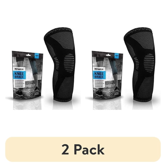 (2 pack) Powerlix Knee Brace, Compression Sleeve with Anti-Slip Fit, 3d Knit for Sports & Fitness, Black, Xl
