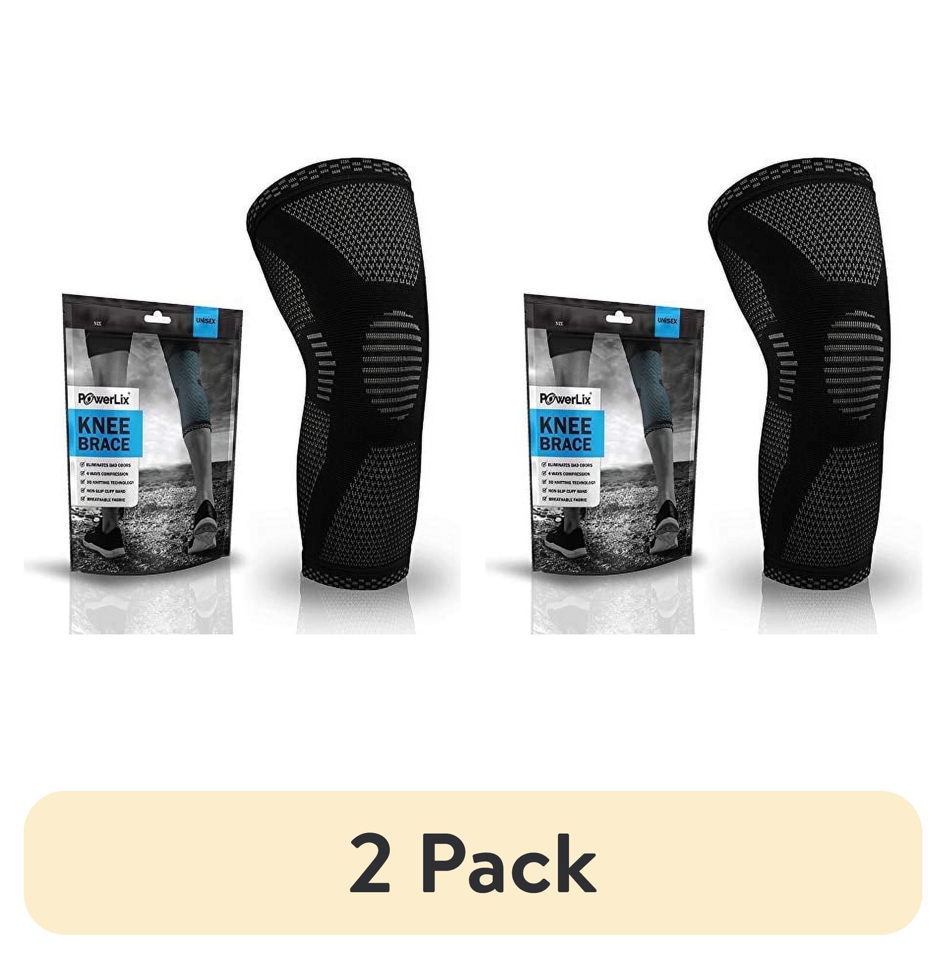 (2 pack) Powerlix Knee Brace, 4-Way Compression for Men & Women, Pain Relief & Support, S, Black