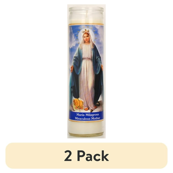 (2 pack) Prayer Candle Maria Milagrosa White Wax, 8 Inch