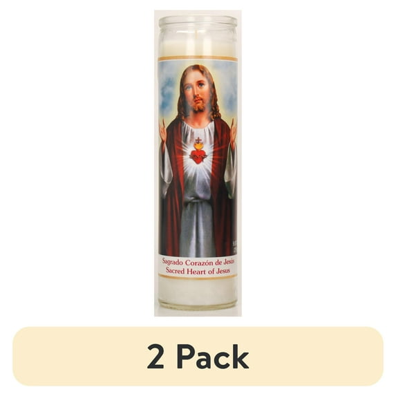 (2 pack) Prayer Candle Sacred Heart White Wax, 8 inch Religious Candle