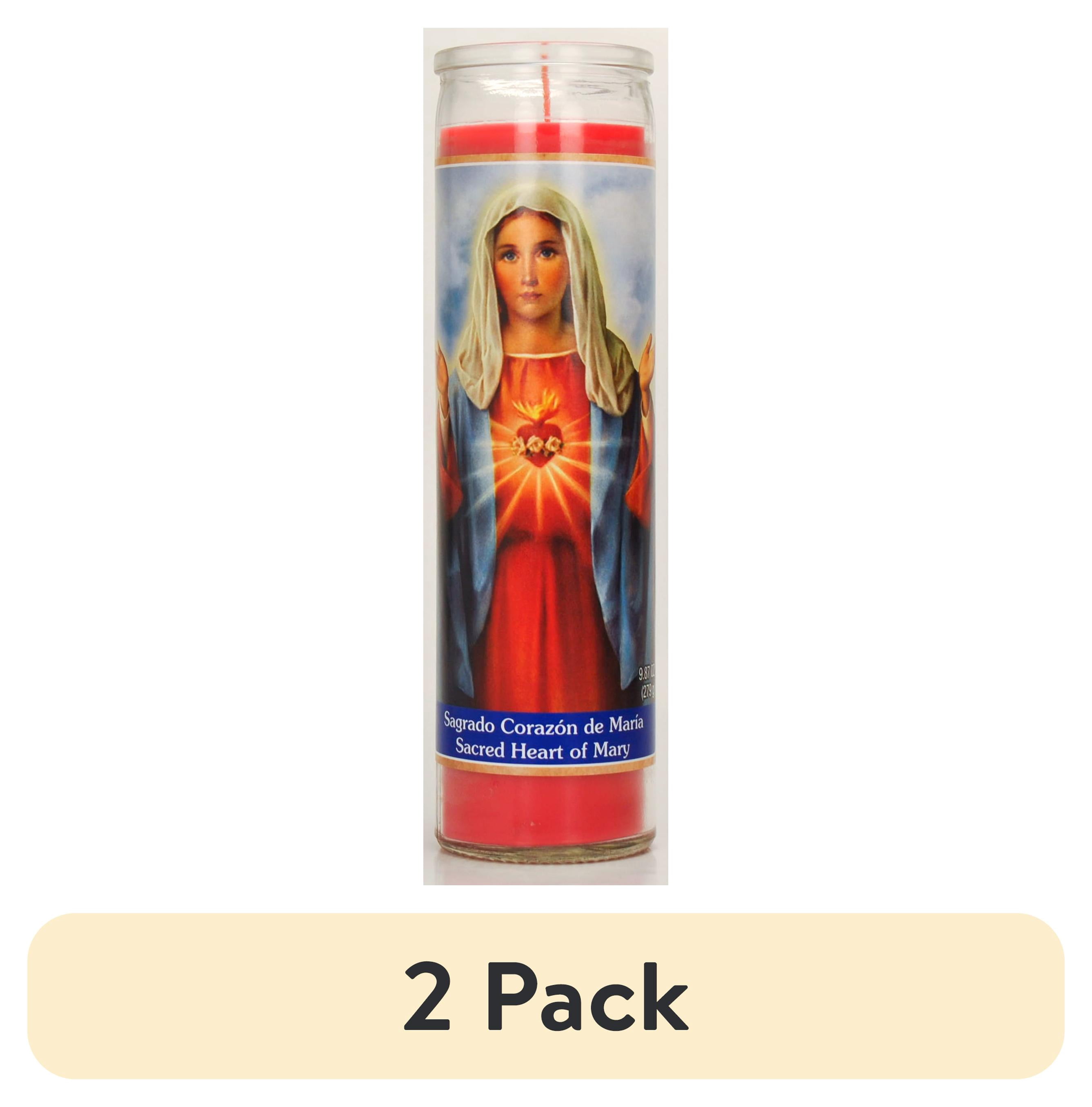 (2 pack) Prayer Candle Sacred Heart of Mary Red Wax, 8 Inch