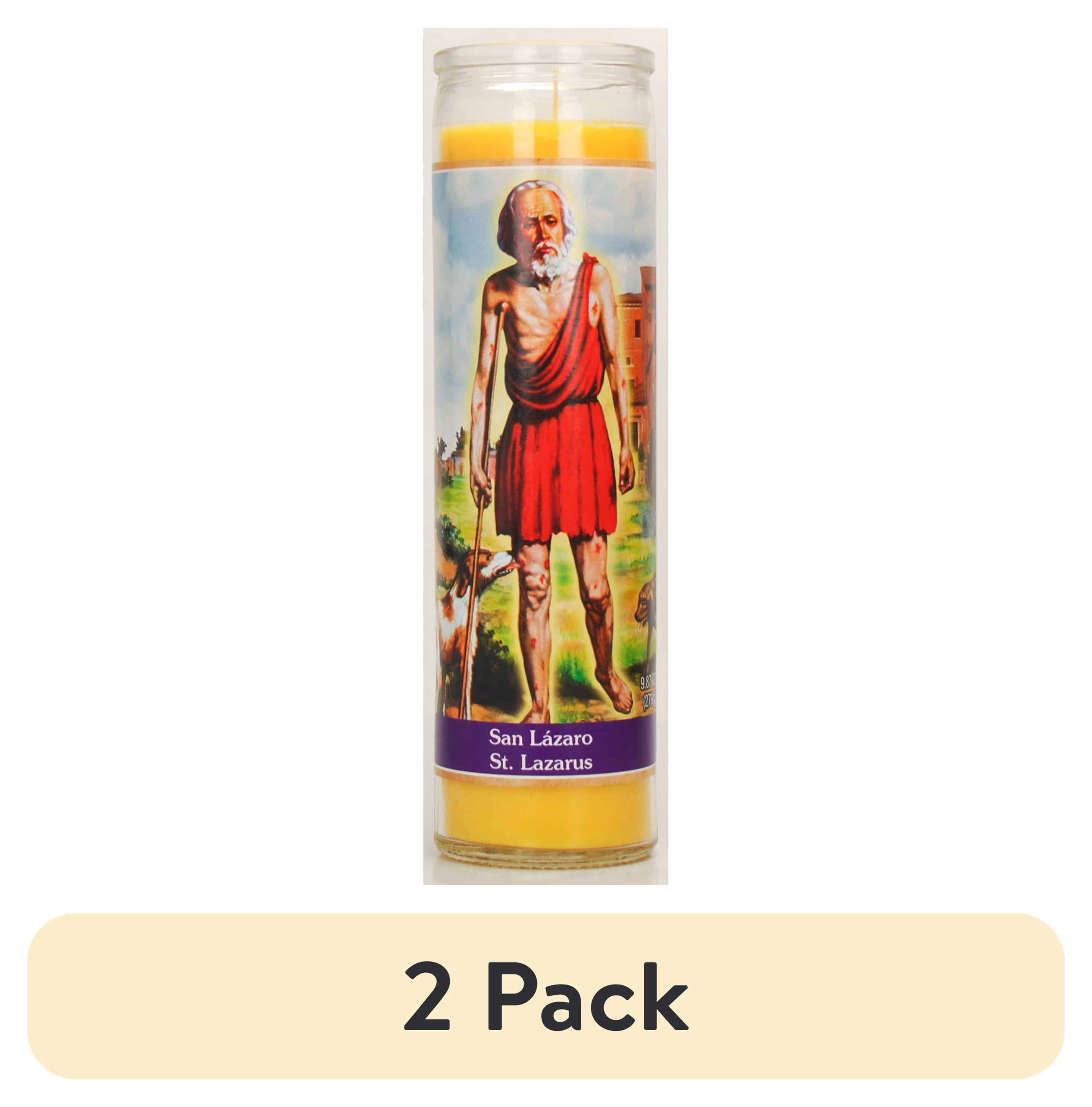 (2 pack) Prayer Candle St Lazaro Yellow Wax, 8 Inch