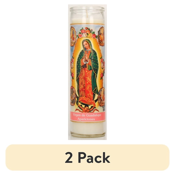 (2 pack) Prayer Candle Guadalupe Apariciones White Wax 8 inch
